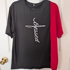 Men's Blessed Two Tone Soft T-Shirt, Black & Red, Short Sleeve, Size Medium, New